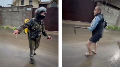 Нож против тяпки: в Алматы конфликт двух мужчин попал на видео
